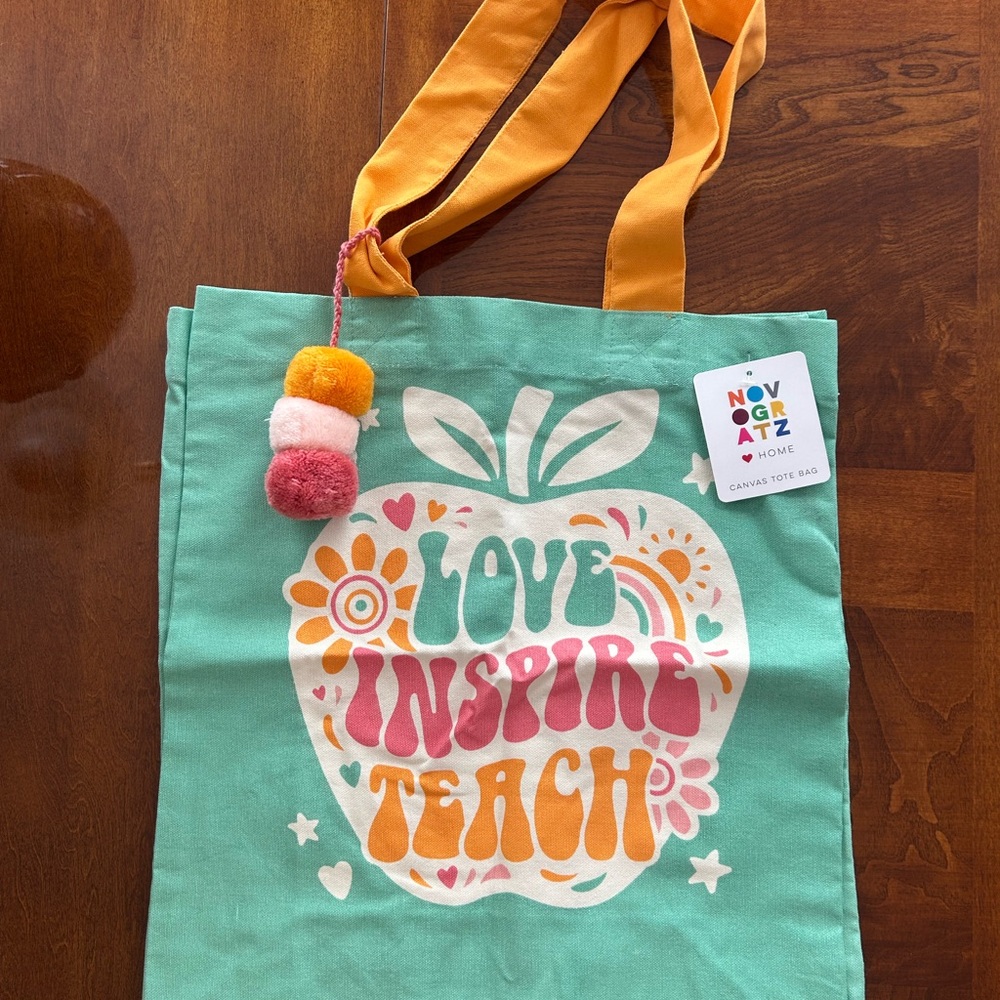 Teacher Colorful Canvas Tote Bag with Inspirational Design
